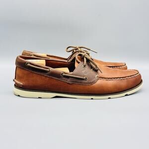 Sperry Shoes Mens 13 Brown Leather Top Sider Boat Deck Moc Toe Slip Resistant